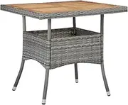 Outdoor Table Top Acacia Wood, Small Patio Dining, Round Cocktail Tables, Portable Bistro for Party, Foldable Bar, Grey Poly Rattan, Height