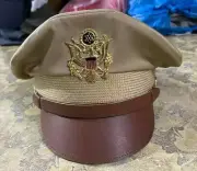 USA Cap Hat - Military Air force Officers Khaki Crusher Visor Hat Cap - USA CAP