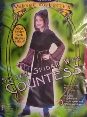 Girls Silver Spider Web Countess Halloween Costume Size 4-6