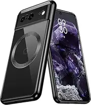 RUNGOS for Google Pixel 8 Case Magsafe Crystal Clear [Stable Magnetic] [10Ft Drop Tested] Slim Shockproof Case for Google Pixel 8, Pixel 8 Phone Case Thin Cover 6.2'' 2023, Clear Black