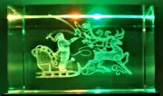 3D CHRISTMAS SANTA REINDEER SLEIGH CRYSTAL Laser+4 LED LIGHT BASE NEW GIFT BOXED