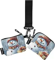 [XYMZR] Mini Zip Around Wristlet keychain Wallet Christmas Snowman Forest for Women Personalized Pattern Detachable Dual Pouch Wristlet Portable Wallet Phone Coin Purse, Multi-colored, One Size