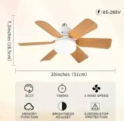 20” Quiet Indoor Wood Grain Square Leaf Ceiling Fan Light & Remote Control E27