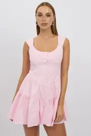 Pink Fit And Flare Dress Mini Front Button Placket - Size 12, Women's Skater Dress