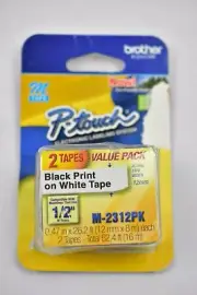 Brother M231 P-Touch Label Tape Black on White 1/2" (2-Pack) NEW IN OPEN BOX