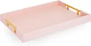Home Redefined Modern Elegant 18"x12" Rectangle Baby Pink Tray Glossy Shagreen Decorative Ottoman Coffee Table Perfume Dresser Kitchen Serving Tray with Gold Polished Metal Handles for All Occasion's