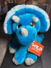 Wild Republic Plush Triceratops Blue Dinosaur Stuffed Animal Eco Toy 9" Rare