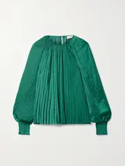 [Ulla Johnson] Ulla Johnson - Aidy Pleated Satin Blouse - Emerald - US12 US 12 Green