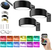 Topveden Picture Lights for Wall with Remote, Wireless Picture Lights for Wall, Topveden No Drill Pictures Lamps, Spotlight Poster, Light Above Pictures Frame (Black-12 Color,3pcs)