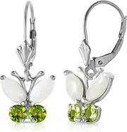 [Galaxy Gold GG] 14k White Gold Opal and Peridot Butterfly Earrings
