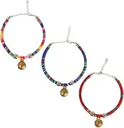 PERSELOSO 3pcs Ethnic Style Adjustable Pet Collar with Bell Comfortable Cat Safety Collars for Unique Everyday Wear Holiday Present Includes and