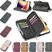 For iPhone 16e 16 15 14 13 Pro Max 11 12 7 8 Leather Flip Zip Wallet Case Cover