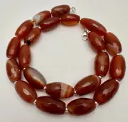 Handmade ~ Sterling Silver .925 Faceted Oval Carnelian 17 1/2" Beaded Necklace