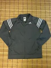 Adidas Jacket Youth Striped Track Gray White Full Zip Size 14/16
