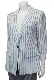 LOFT Striped Linen Blend Single Button Blazer Women's Size 8