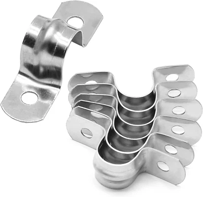 50 Pcs 1/2" Stainless Steel Pipe Strap Clamps Two Hole Strap for Conduit Cables