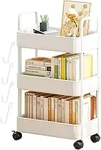 Huayeex Storage Rolling Cart,Book Cart Rolling Cart Organizer | Rolling Shelf with Wheels & Hooks, Snack Cart 3/4 Tier, Movable Storage Organizer for Home Organization