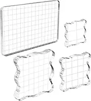 WeiMeet 4 Pieces Stamp Blocks Acrylic Clear Stamping Blocks Tools with Grid Lines for Scrapbooking Crafts Making
