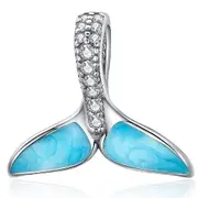 Solid 925 Sterling Silver Fishtail Clear CZ Charm