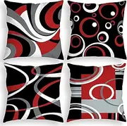 Red and Black Throw Pillow Covers 18x18 Inches Set of 4 Decor Decorative Throw Pillow Cover Abstract Modern Geometric Square Cushion Cases for Sofa Bed Couch