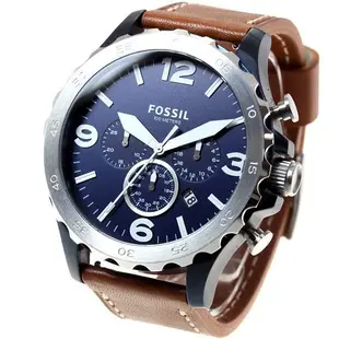 FOSSIL JR1504 手錶 50mm 藍色面盤 咖啡皮帶 大錶面 三眼 計時 男錶女錶