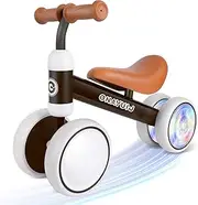 GNAYUIJ Colorful Lighting Baby Balance Bike for 1 Year Old Boy and Girls Gifts, 12-24months Kids Toys Toddler 1st Birthday Gifts,No Pedal Infant 4 Wheels Bicycle，Black