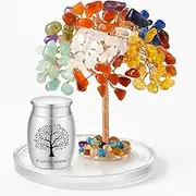ChoiHeiy Mini Urn for Human Ashes with Colorful Crystal Tree Decoration, Stainless Steel Small Urn for Human Ashes, Memorial Cremation Keepsake, Inscribed on The Product: in Loving Memory