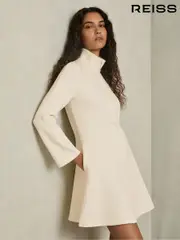 Reiss Cream Krysta ZIp-Neck Interlock-Jersey Dress (AB9324) | $350