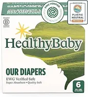 HealthyBaby Our Newborn Diapers | EWG Verified Safe & Plant-Based Diapers | Absorbent for Leak Protection | Soft Organic Cotton Shell | Chlorine-Free Diaper for Sensitive Skin | Size 6 (34 Diapers)