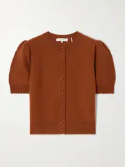 [FRAME] FRAME - Pointelle-knit Cashmere Cardigan - Brown - small small Brown