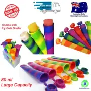 NEW Set of 6 Silicone Colorful Ice Cream Ice Pop Icy Pole Molds + HOLDER 80 ml