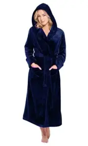 Navy Blue Polar Fleece Hooded Robe for Women, Adult XL Full Length.