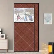 FSNEODYV Door Curtain, Thermal Door Curtain Magnetic, Polyester Fiberfill and PU Fabric, Insulated Door Curtain with Hook and Loop Straps and Visible Window(Brown,90 * 195cm/35 * 76in)
