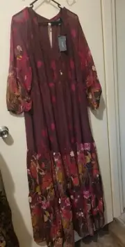 City Chic Anna York Maxi Floral Burgundy Plus Size 16/18