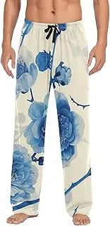 [PDZRMY] Pajama Pants Blue Flowers Pattern for Men Men's Separate Bottoms, Lounge Pants with Pockets S