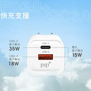 【94號鋪】PQI 雙孔 USB-C、USB-A 35W PD快充 充電器 (10折)