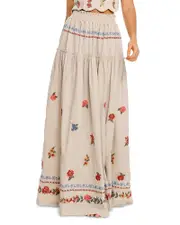 Agua Bendita Jenna Smocked Waist Skirt in Blush