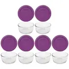 Pyrex (6) 7200 2 Cup Glass Bowls & (6) 7200-PC Thistle Purple Lids