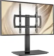 Hemudu Universal Swivel TV Stand/Base Table Top TV Stand 27 to 60 inch TVs 80 Degree Swivel, 4 Level Height Adjustable, Heavy Duty Tempered Glass Base, Holds up to 45kgs Screens, HT04B-001P