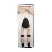 New Y back Kid Boy's Suspender elastic strap clip on & bowtie Pearl Pink formal