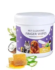 Qkbuza Dog Oral Care Wipes - Teeth Cleaning Wipes for Dogs & Cats,60x Pet Teeth Cleaning Wipes, No Hard Toothbrush Oral Care Finger Wipes for Freshens Breath