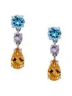 EFFY MULTI STONE & STERLING SILVER DROP EARRINGS Amethyst blue topaz citrine