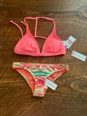 NEW O'NEILL Salt Water Solids Peace Back Sunsets Basic Cheeky Coverage Bikini XS