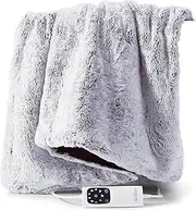 Sunbeam Feel Perfect Faux Fur Heated Throw Blanket Grey, Secure Sleep Protection, Auto-Off, 6 Heat Settings, Fast Heat Up, Machine Washable