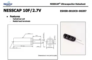 『正典UCHI電子』NESSCAP 超級電容 金電容 10F 2.7V 適用各廠牌行車紀錄器 全新品 (6.3折)