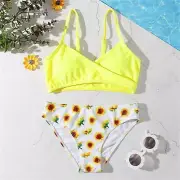 Toddler Girls Swimsuit Sports Yellow Sunflower Print Bikini Split Swimsuit