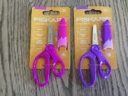 2 Fiskars Blunt-tip Safety-Edge Kids Scissors Purple & Pink 5” Eraser Sheath 4+