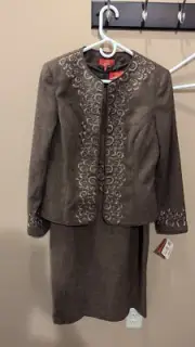 Vtg Oscar De La Renta Embroidered Sheath Dress Matching Jacket Brown Size 10 New