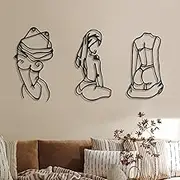 Photect 3 Pieces Metal Wall Art Decor Minimalist Abstract Woman Modern Line Drawing Female Single Home Hanging for Bedroom Kitchen Bathroom Living Room (Black, Lively)
