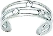 [JewelryWeb] 14k White Gold CZ Simulated Diamond Adjustable Triple Row Body Jewelry toe ring-toe ring for Women